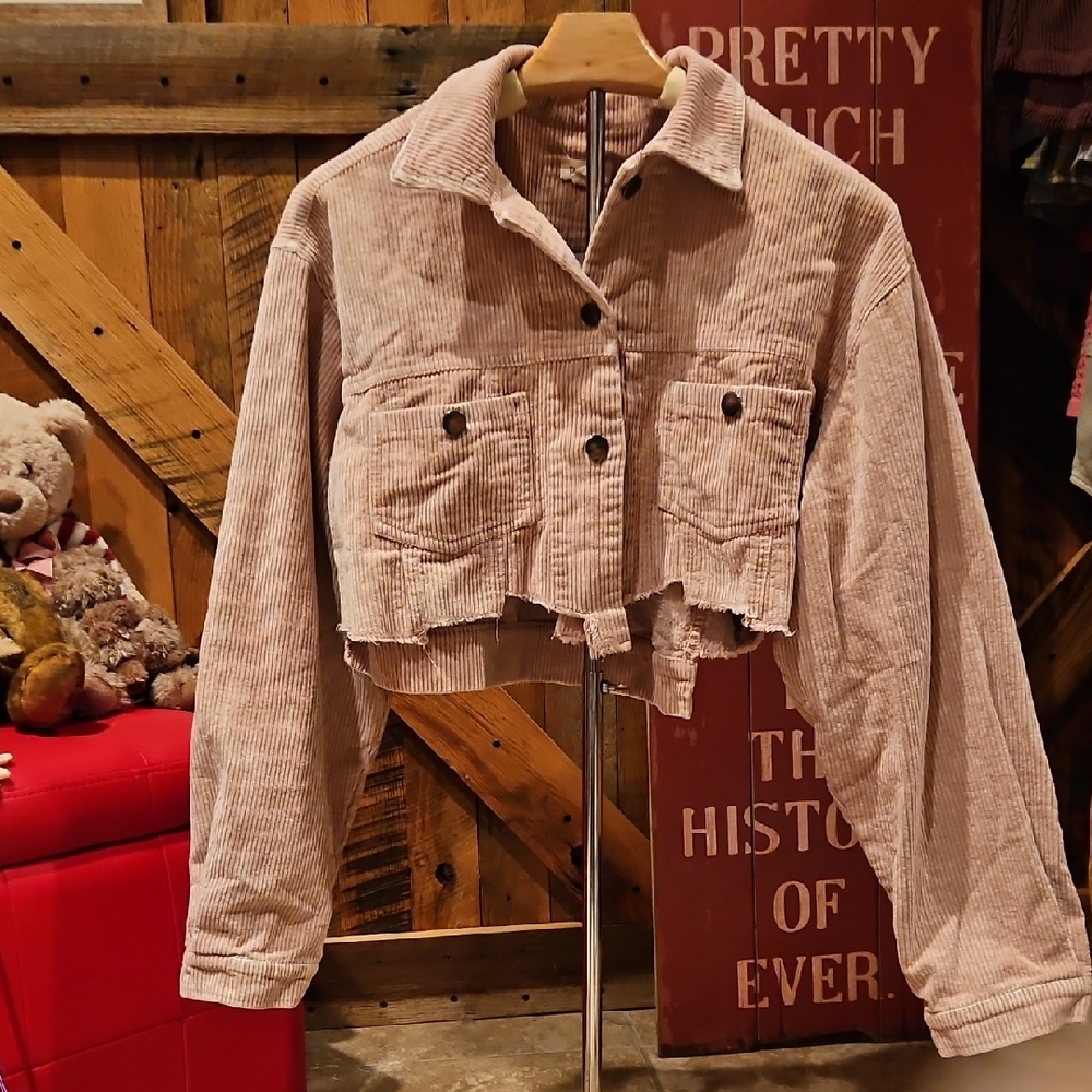 104 POL Corduroy Cropped Jacket in Light Pink